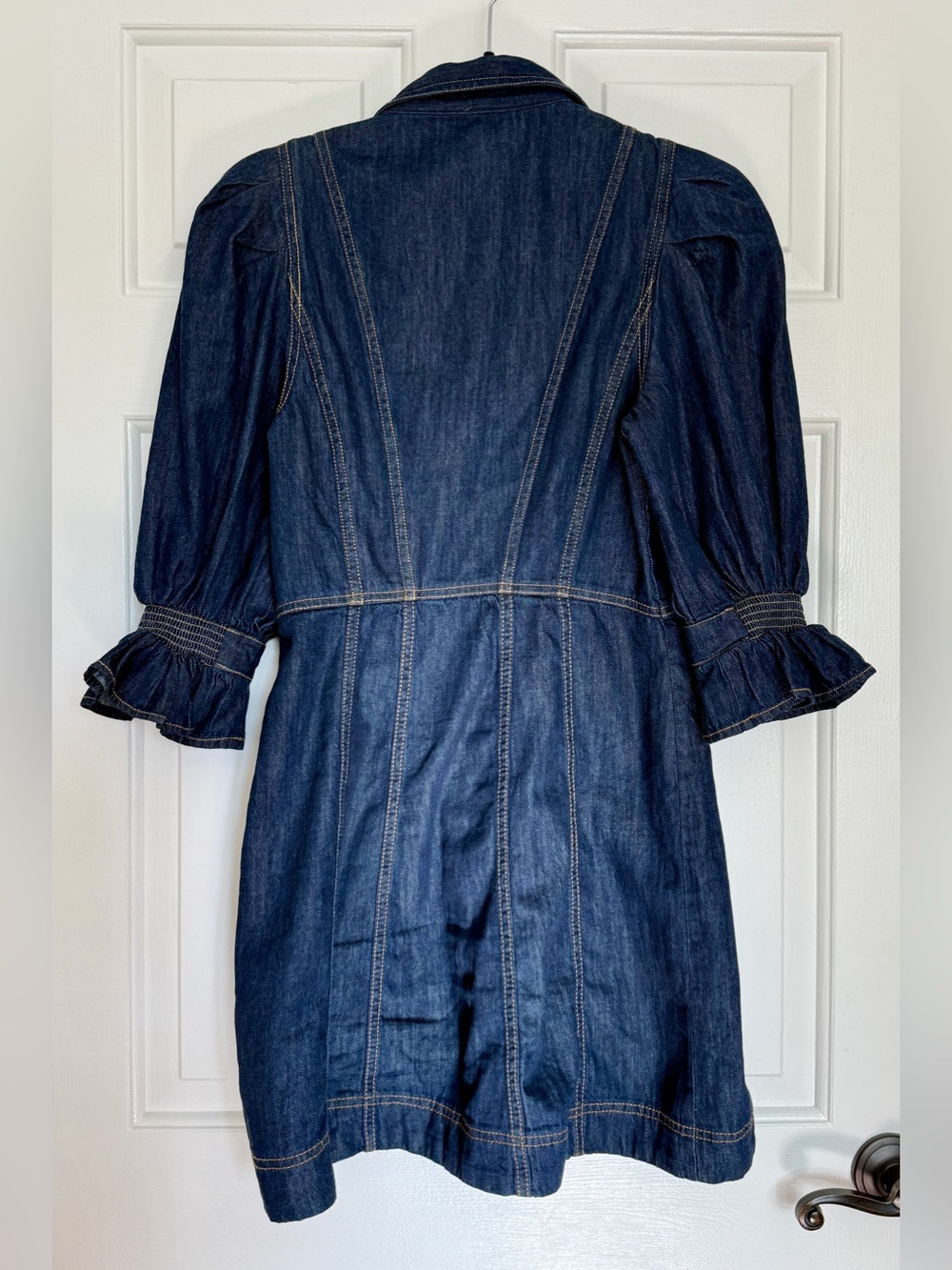 Anthropologie Puff-SleeveDenim Mini Shirt Dress Sz 2 - Picture 6 of 9